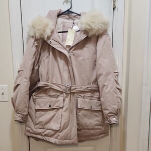 AMISU New Yorker Women’s Plus Size 42 Blush Pink Puffer Faux Fur Hood – NWT